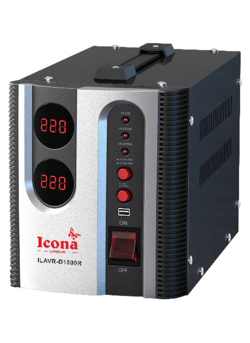 ICONA Icona 1500W Voltage Regulator with Transformer – Step Up/Down Power Converter, 110V to 220V / 220V to 110V, Circuit Breaker Protection, ICOPOWER Technology  - Image 1