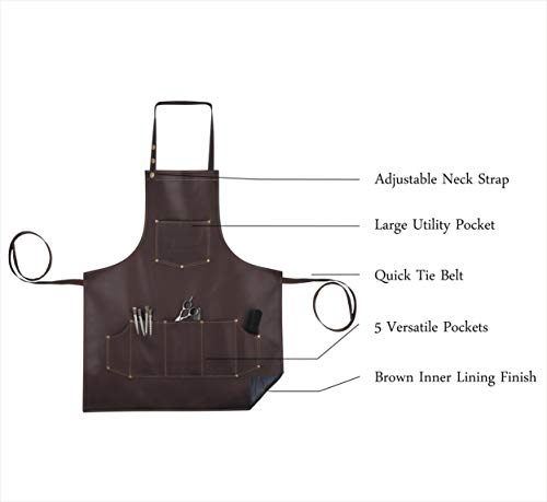 FACON Facón Professional Leather Hair Cutting Hairdressing Barber Apron Cape for Salon Hairstylist - Multi-use, Adjustable with 6 pockets - Heavy Duty Premium Quality - Limited Edition - 28" x 24" (Brown) - Image 4