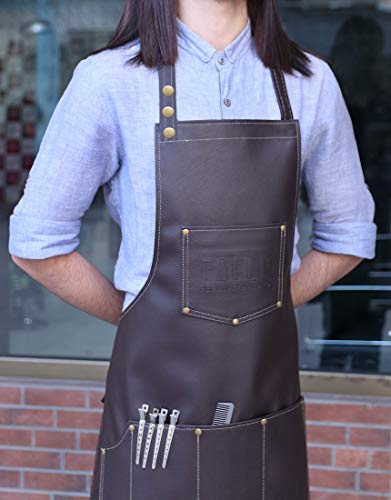 FACON Facón Professional Leather Hair Cutting Hairdressing Barber Apron Cape for Salon Hairstylist - Multi-use, Adjustable with 6 pockets - Heavy Duty Premium Quality - Limited Edition - 28" x 24" (Brown) - Image 5