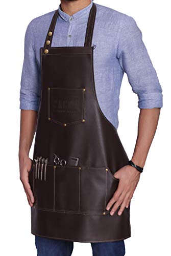 FACON Facón Professional Leather Hair Cutting Hairdressing Barber Apron Cape for Salon Hairstylist - Multi-use, Adjustable with 6 pockets - Heavy Duty Premium Quality - Limited Edition - 28" x 24" (Brown) - Image 1