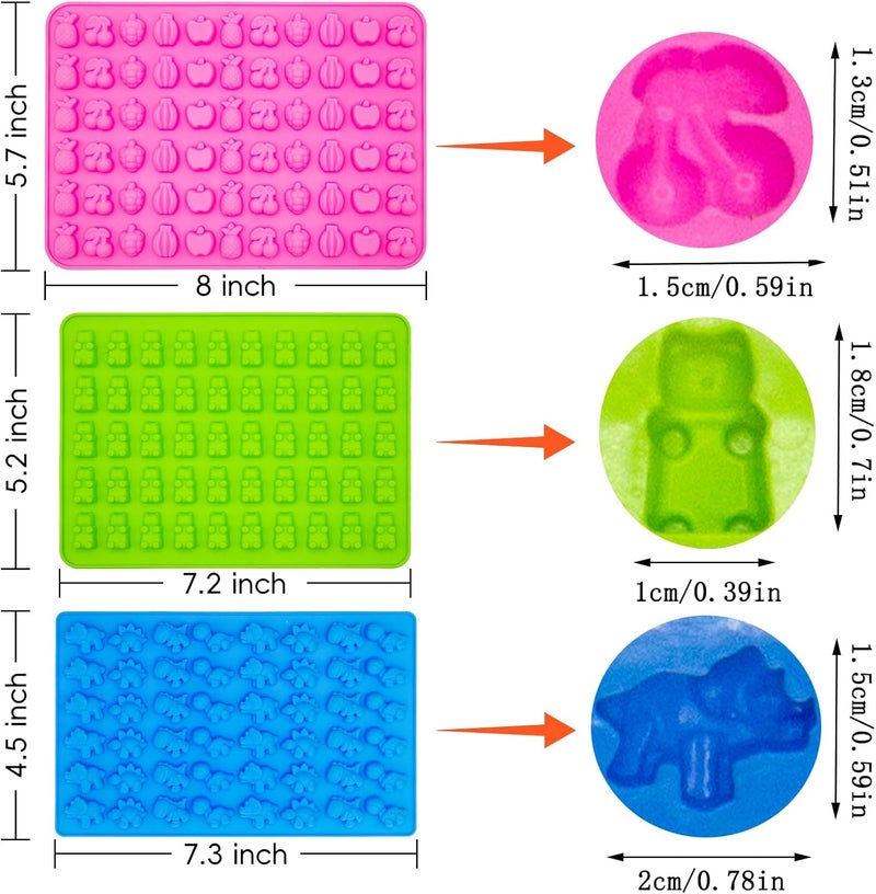 Apiocmy 3Pcs Gummy Candy Molds for Kids - Silicone Mini Gummy Bear/Dinosaur/Fruit Snack Molds with 2Pcs Dropper,Non-stick and Bpa Free for Candy Chocolate Gummies Baking - Image 2