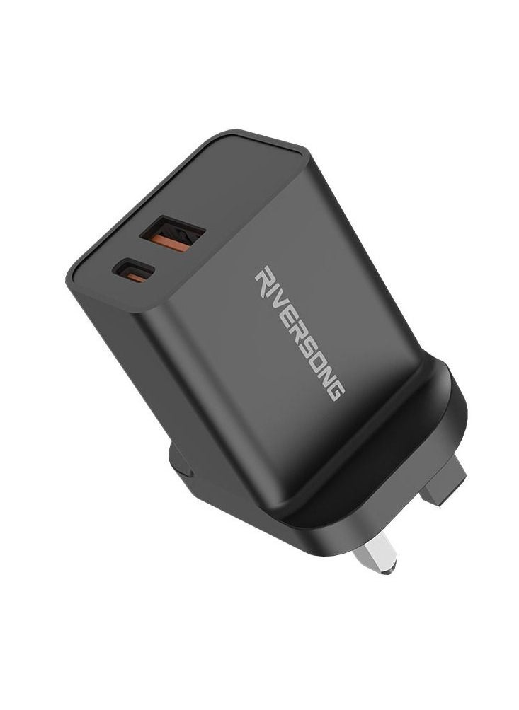 RIVERSONG RIVERSONG Fast Wall Charger Dual Port, PD20W And QC3 AD26, Black  - Image 3