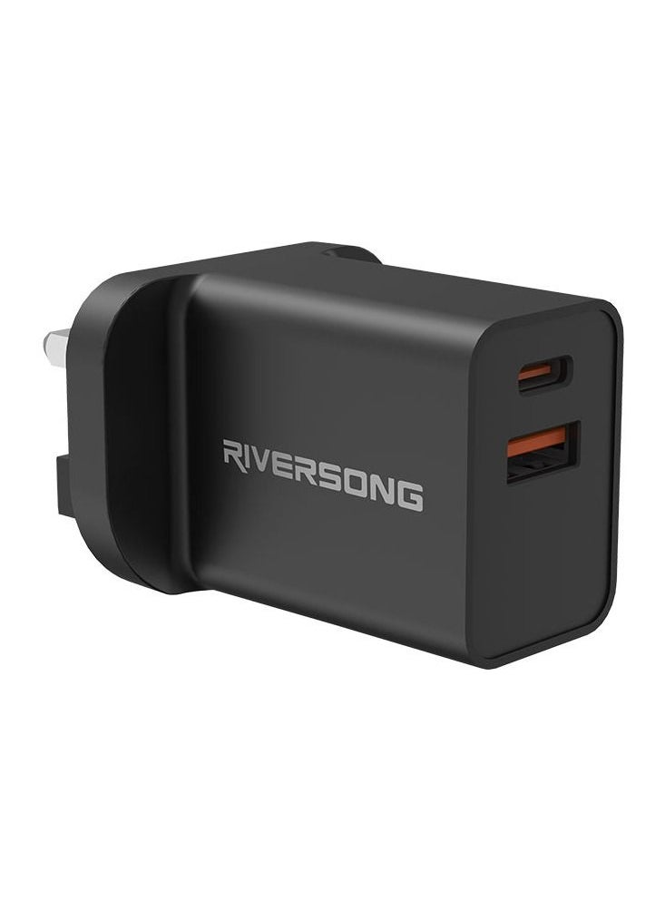 RIVERSONG RIVERSONG Fast Wall Charger Dual Port, PD20W And QC3 AD26, Black  - Image 2