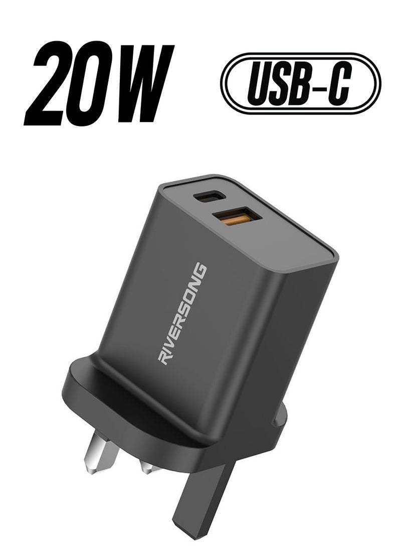 RIVERSONG RIVERSONG Fast Wall Charger Dual Port, PD20W And QC3 AD26, Black  - Image 1
