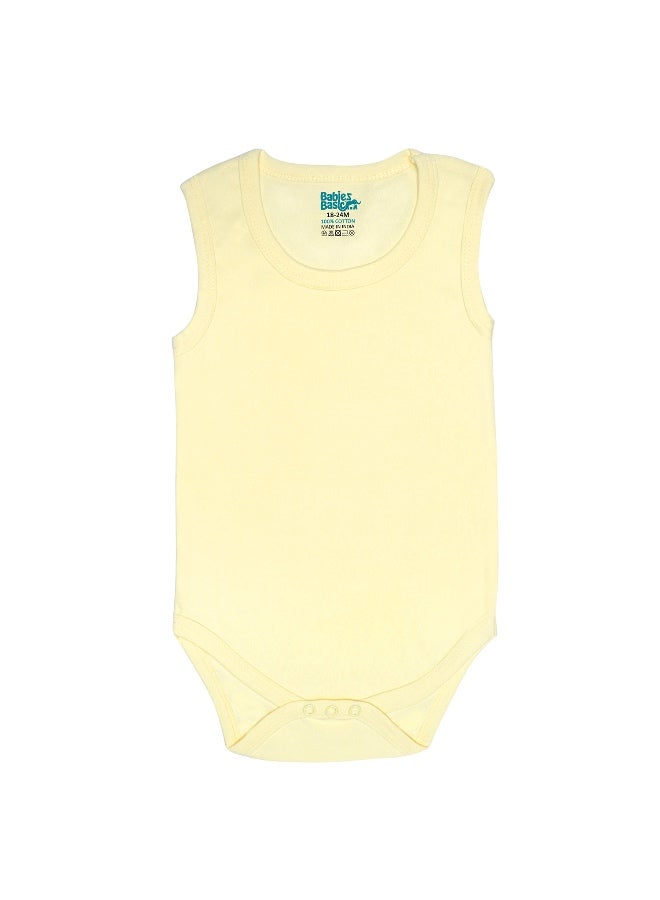 Babies Basic 100% Super Combed Cotton, Sleeveless Romper/Bodysuit, For New Born To 24Months, Set Of 6 - Pink, Lemon, Cream  - Image 4