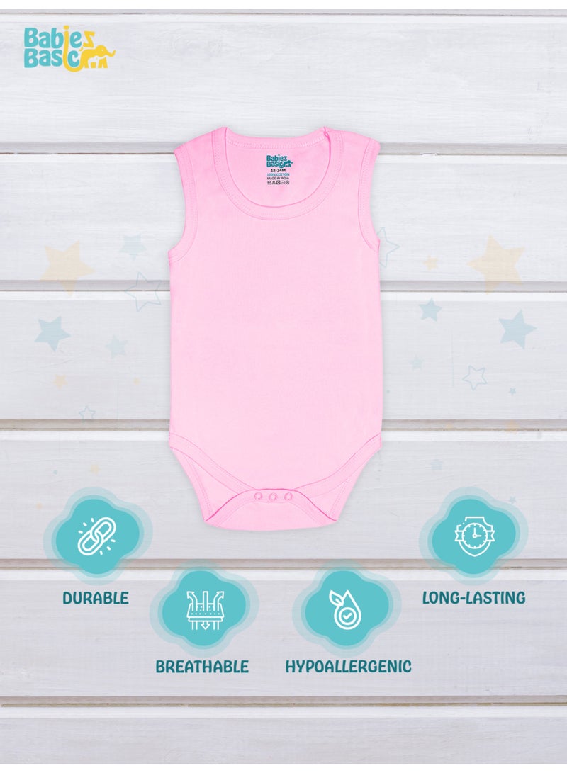 Babies Basic 100% Super Combed Cotton, Sleeveless Romper/Bodysuit, For New Born To 24Months, Set Of 6 - Pink, Lemon, Cream  - Image 2