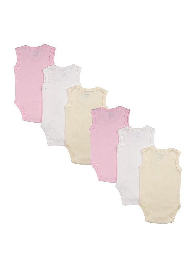 Babies Basic - 100% Super Combed Cotton, Sleeveless Romper/Bodysuit, For New Born To 24Months, Set Of 6 - Pink, Lemon, Cream - Image 1