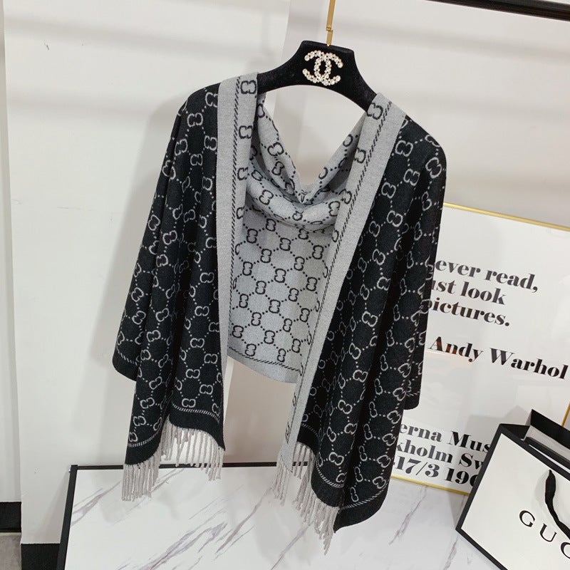 Letter Core-Spun Yarn Scarf Women'S Cashmere Long Warm Thickened All-Match Tassel Shawl Scarf - Image 2