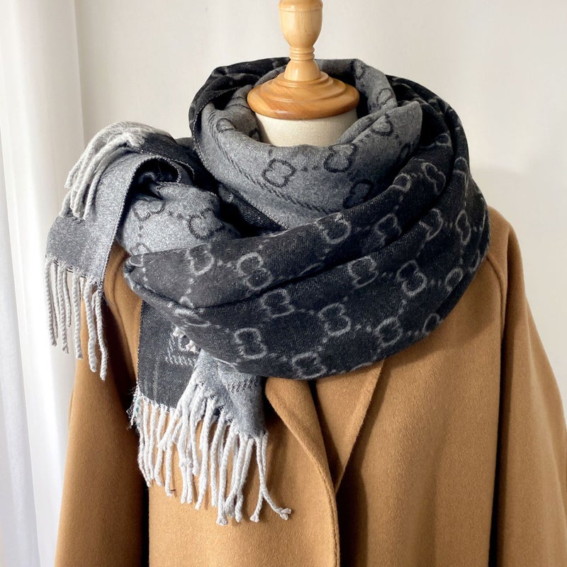 Letter Core-Spun Yarn Scarf Women'S Cashmere Long Warm Thickened All-Match Tassel Shawl Scarf - Image 1