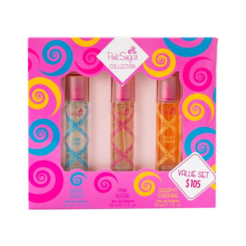 Aquolina Pink Sugar Coffret 3 PC Women's Perfume Gift Set, Includes 1 Fl Oz Berry Blast, and Creamy Sunshine Eau de Toilette, Travel-Friendly - Image 1