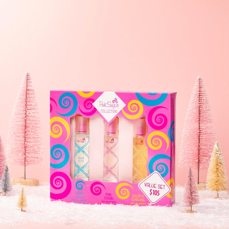 Aquolina Pink Sugar Coffret 3 PC Women's Perfume Gift Set, Includes 1 Fl Oz Berry Blast, and Creamy Sunshine Eau de Toilette, Travel-Friendly - Image 2