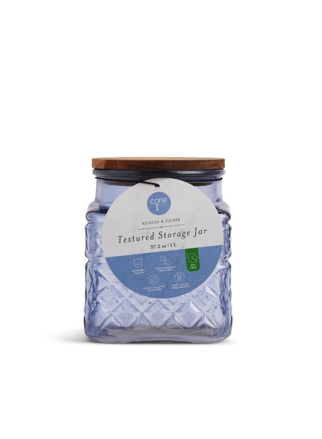 Core 37.2Oz Square Textured Glass Jar with Acacia Lid – Stylish Storage Container - Image 3