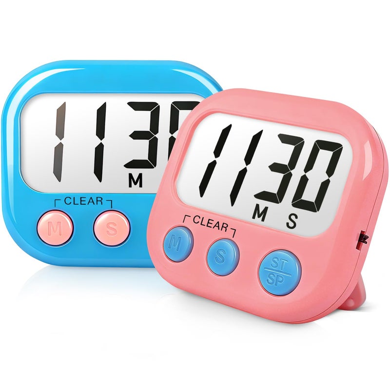 AOUCE 2 Pack Classroom Timers for Teachers Kids Large Magnetic Digital Timer Blue Pink - Image 1