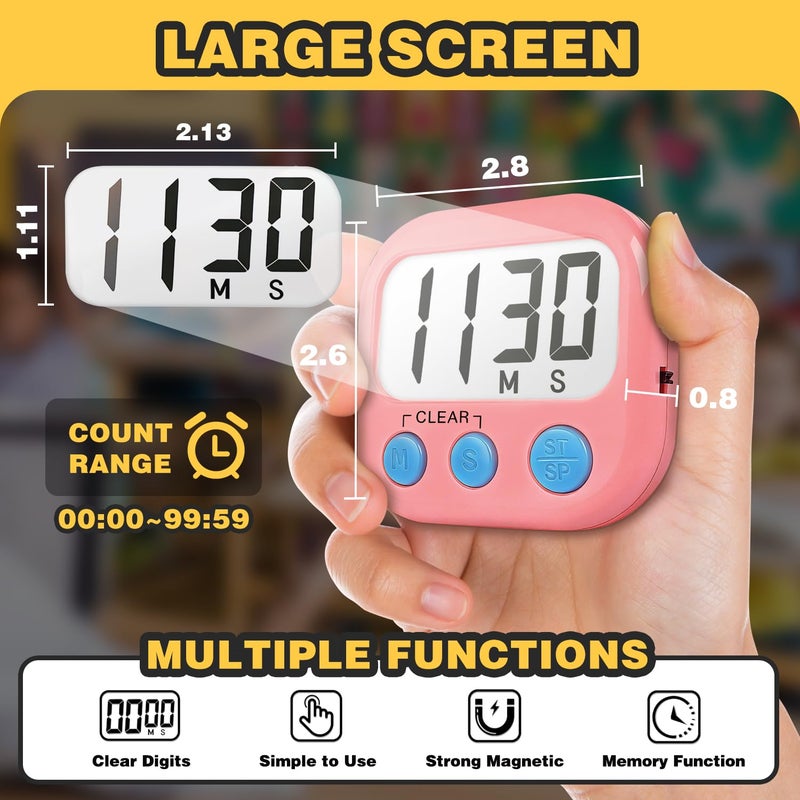 AOUCE 2 Pack Classroom Timers for Teachers Kids Large Magnetic Digital Timer Blue Pink - Image 4