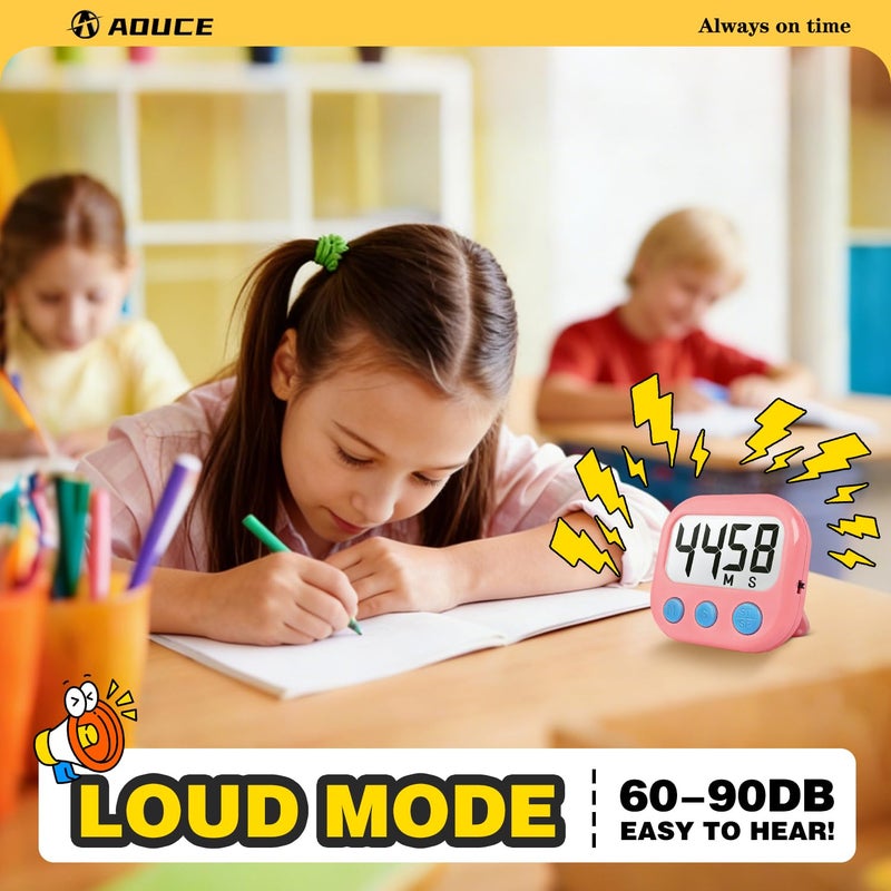 AOUCE 2 Pack Classroom Timers for Teachers Kids Large Magnetic Digital Timer Blue Pink - Image 2