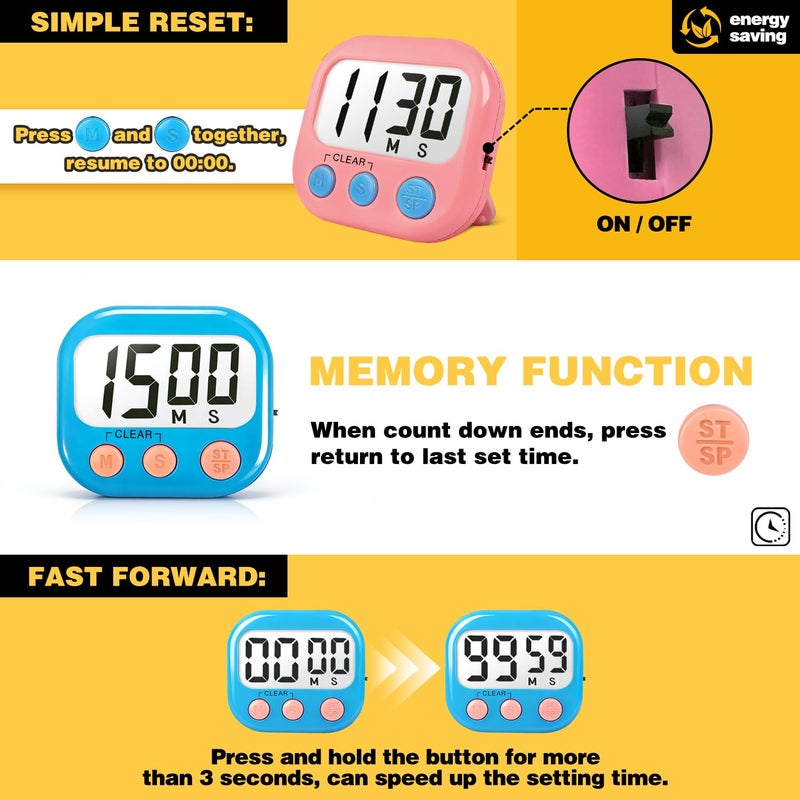 AOUCE 2 Pack Classroom Timers for Teachers Kids Large Magnetic Digital Timer Blue Pink - Image 5