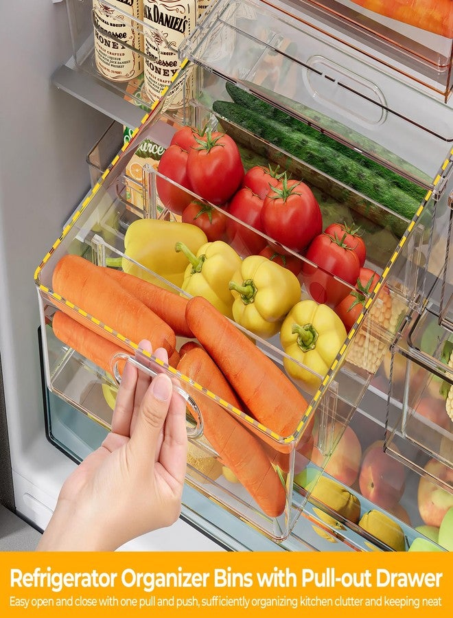 Greenby Refrigerator Organizer Bins with Pull-out Drawer 6 Pack Stackable Clear Fridge Drawer Organizer Fruit Vegetable Storage Containers for Kitchen Pantry Organization (2 Large+4 Medium) - Image 3