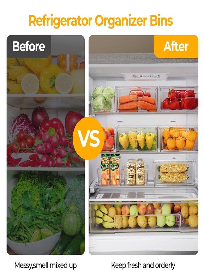 Greenby Refrigerator Organizer Bins with Pull-out Drawer 6 Pack Stackable Clear Fridge Drawer Organizer Fruit Vegetable Storage Containers for Kitchen Pantry Organization (2 Large+4 Medium) - Image 5