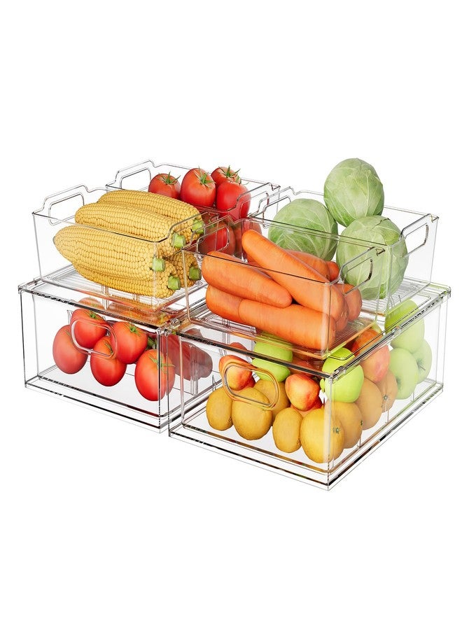 Greenby Refrigerator Organizer Bins with Pull-out Drawer 6 Pack Stackable Clear Fridge Drawer Organizer Fruit Vegetable Storage Containers for Kitchen Pantry Organization (2 Large+4 Medium) - Image 1
