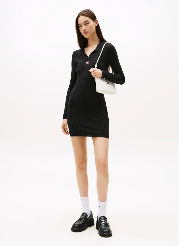 Collar Badge Sweater Mini Dress