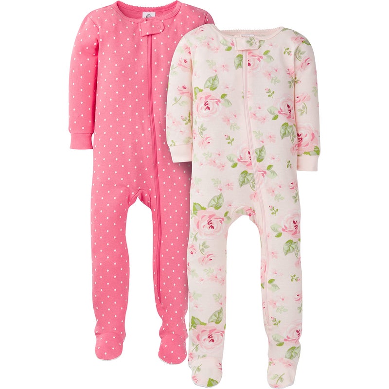 Gerber Baby Girls 2-pack Footed Pajamas And Toddler Sleepers, Pink Rose, 12 Months US - Image 1