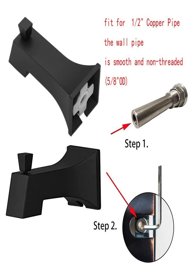 Weirun Bathtub Faucet Tub Spout Shower System Faucet Set Replacement Part Bathroom Extra Long Bath Tub Water Outlet Spout Square Slip-On Diverter for 1/2 inch Copper Tube Matte Black - Image 2