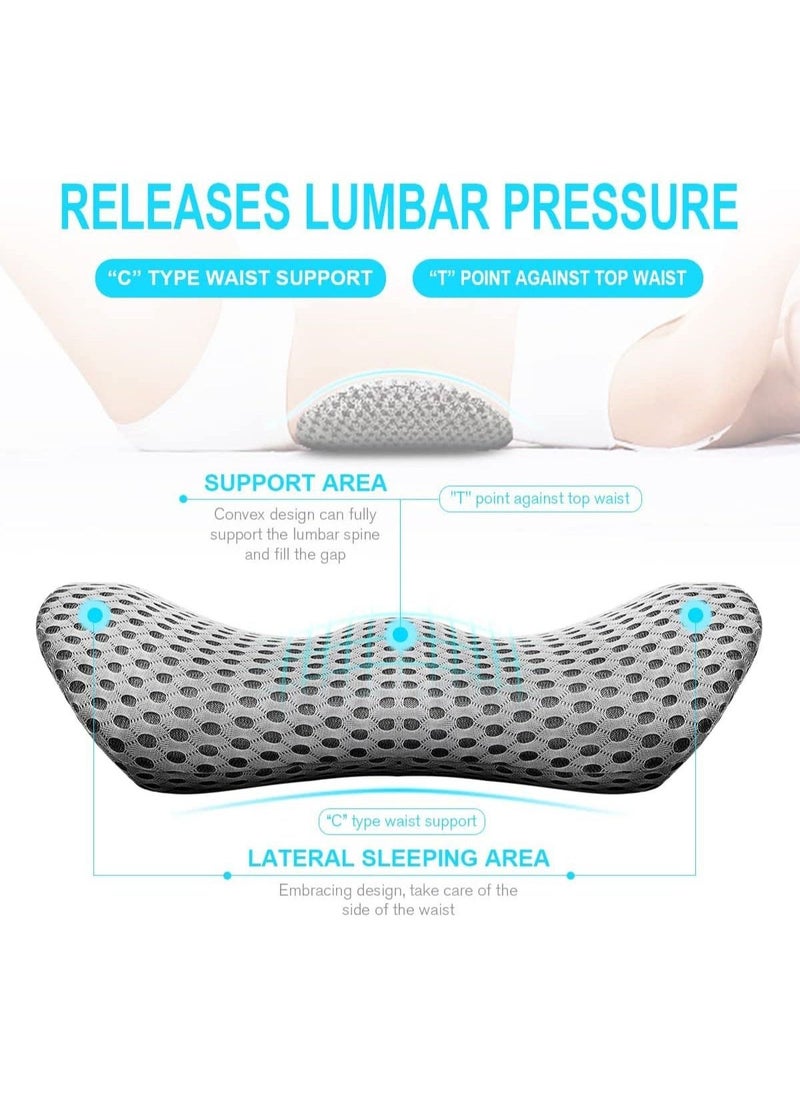 Ergonomic Memory Foam Lumbar Support Pillow for Bed Lower Back Pain Relief Removable Washable Backrest Cushion for Office Chair and Car Seat Grey - Image 2