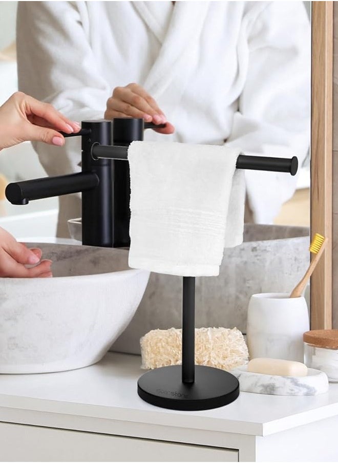 Quivlox - Bathroom Towel Holder, Stainless Steel Standing Bath Hand Towel Holder T-Shaped Hand Towel Rack Freestanding Hand Towel Holder Rack with Round Base for Bathroom Kitchen Countertop - Image 1