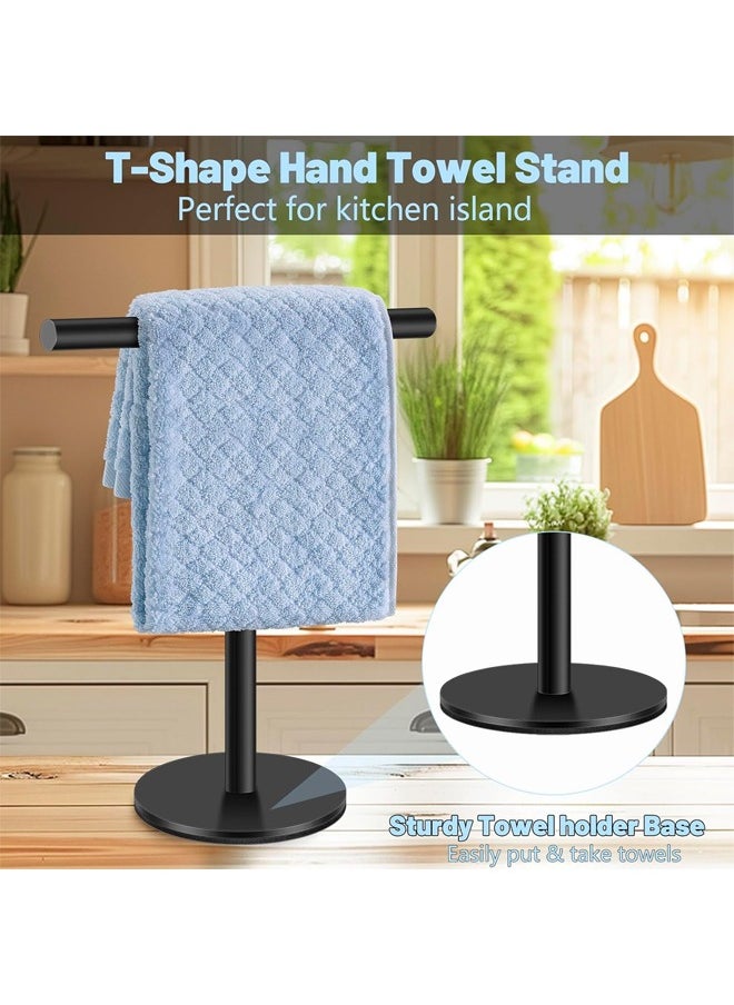 Quivlox - Bathroom Towel Holder, Stainless Steel Standing Bath Hand Towel Holder T-Shaped Hand Towel Rack Freestanding Hand Towel Holder Rack with Round Base for Bathroom Kitchen Countertop - Image 1