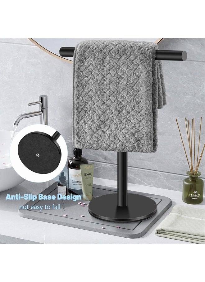 Quivlox - Bathroom Towel Holder, Stainless Steel Standing Bath Hand Towel Holder T-Shaped Hand Towel Rack Freestanding Hand Towel Holder Rack with Round Base for Bathroom Kitchen Countertop - Image 1