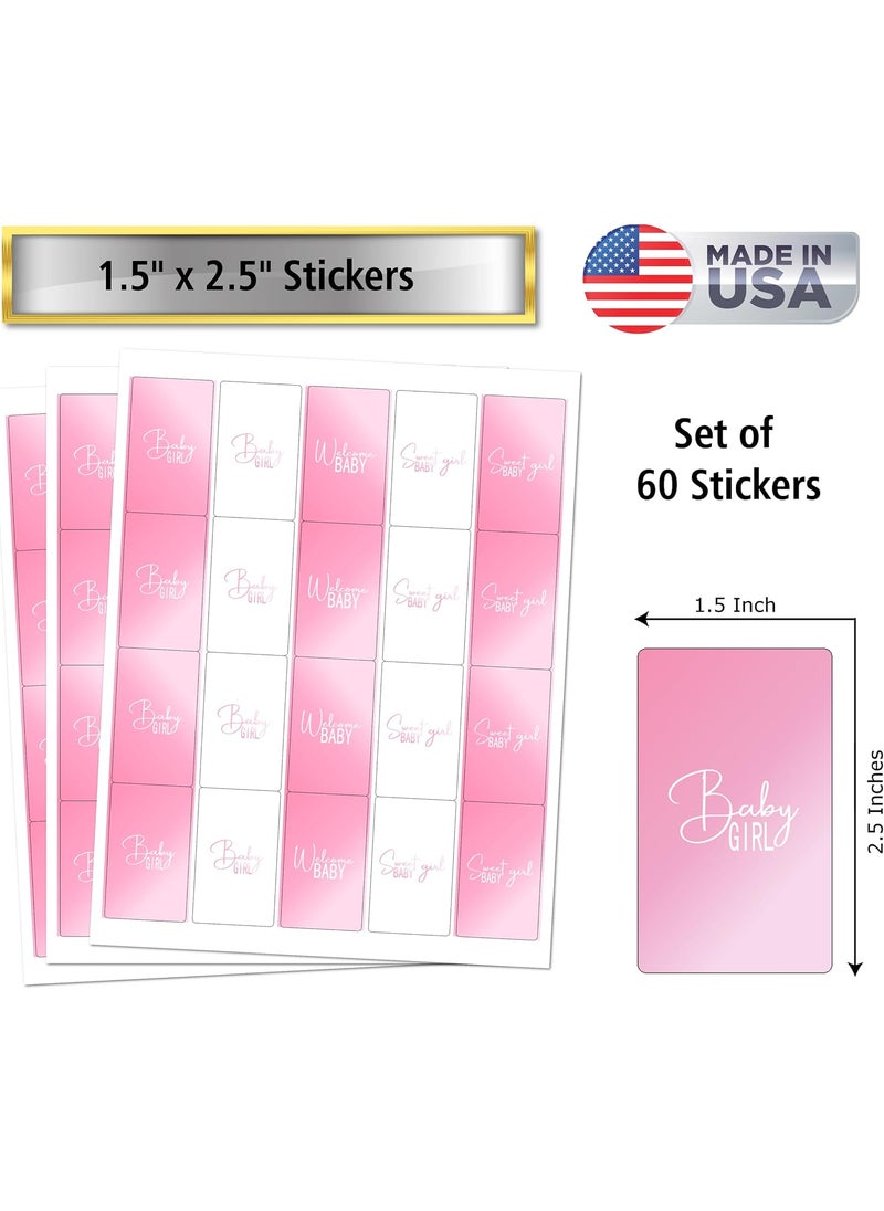 RokAPary 60 Modern Baby Shower Pink Miniatures Candy Bar Wrapper Baby Shower Miniatures Candy Bar Stickers Decorations Baby Sprinkle Celebration Party Supplies for a Girl Candy Not Included  - Image 4