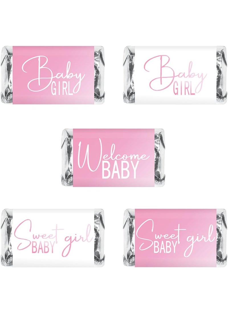 RokAPary 60 Modern Baby Shower Pink Miniatures Candy Bar Wrapper Baby Shower Miniatures Candy Bar Stickers Decorations Baby Sprinkle Celebration Party Supplies for a Girl Candy Not Included  - Image 1