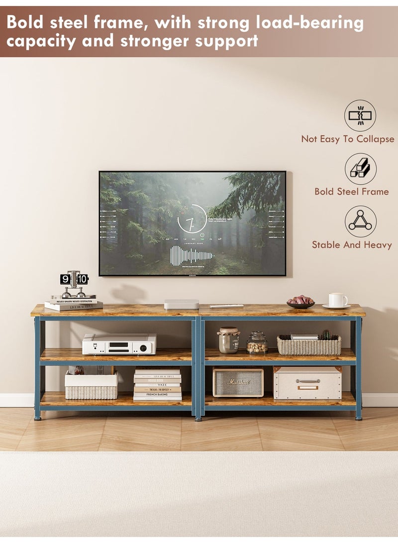 رؤية 160*40*60 سم طاولة تلفزيون مع أرفف تخزين مفتوحة تصل إلى 70 بوصة مركز ترفيه طاولة تلفزيون خشبية لغرفة المعيشة وغرفة نوم 160*40*60 سم بني - Image 5