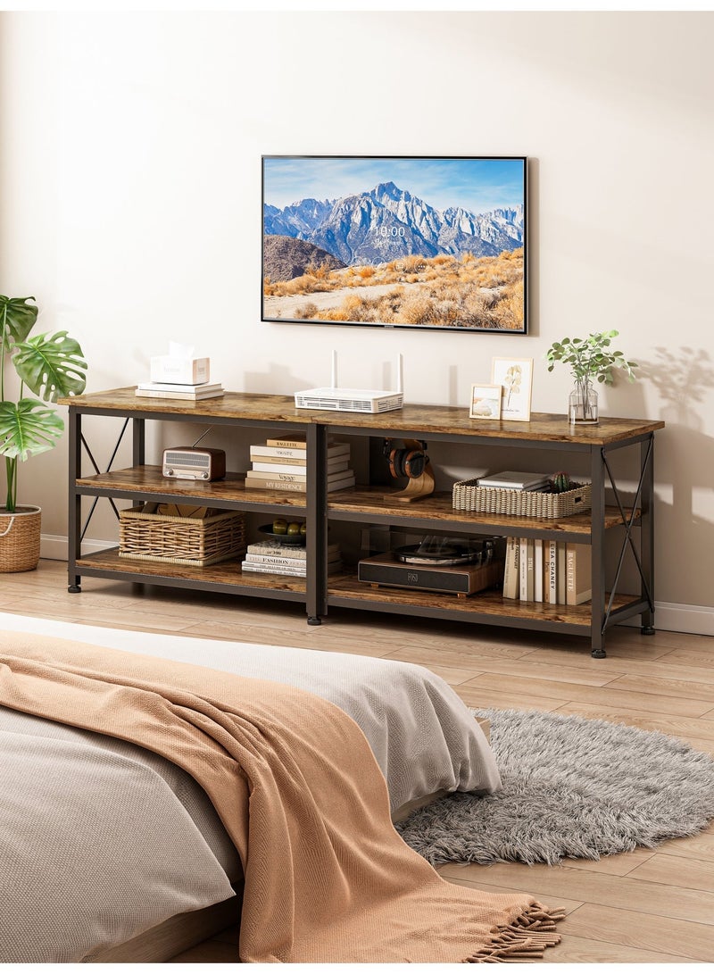 رؤية 160*40*60 سم طاولة تلفزيون مع أرفف تخزين مفتوحة تصل إلى 70 بوصة مركز ترفيه طاولة تلفزيون خشبية لغرفة المعيشة وغرفة نوم 160*40*60 سم بني - Image 2