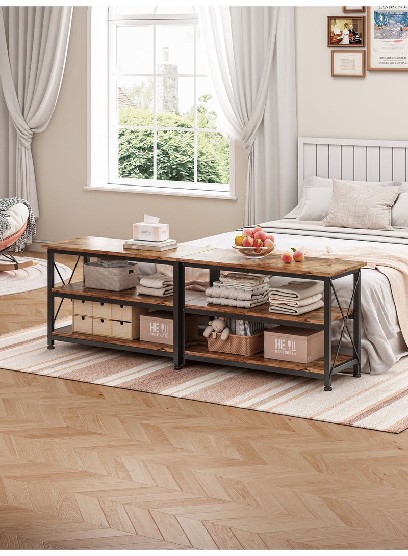 رؤية 160*40*60 سم طاولة تلفزيون مع أرفف تخزين مفتوحة تصل إلى 70 بوصة مركز ترفيه طاولة تلفزيون خشبية لغرفة المعيشة وغرفة نوم 160*40*60 سم بني - Image 3