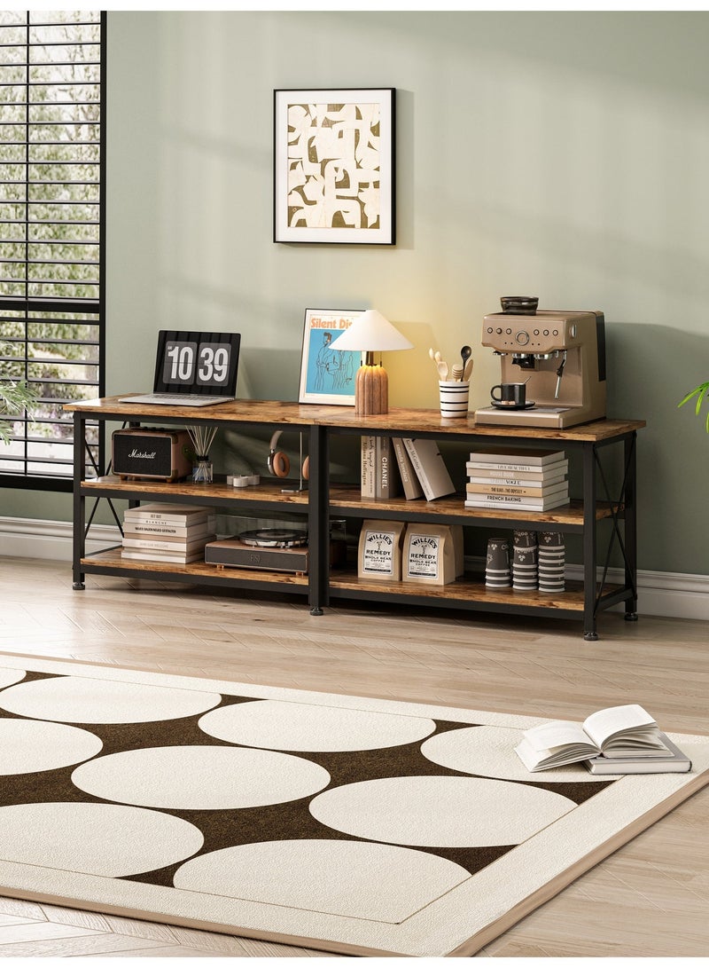 رؤية 160*40*60 سم طاولة تلفزيون مع أرفف تخزين مفتوحة تصل إلى 70 بوصة مركز ترفيه طاولة تلفزيون خشبية لغرفة المعيشة وغرفة نوم 160*40*60 سم بني - Image 4