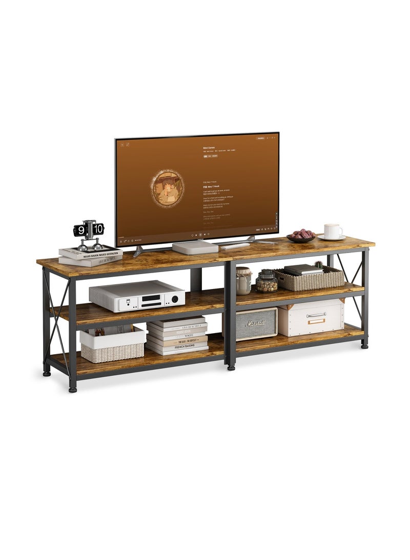 رؤية 160*40*60 سم طاولة تلفزيون مع أرفف تخزين مفتوحة تصل إلى 70 بوصة مركز ترفيه طاولة تلفزيون خشبية لغرفة المعيشة وغرفة نوم 160*40*60 سم بني - Image 1