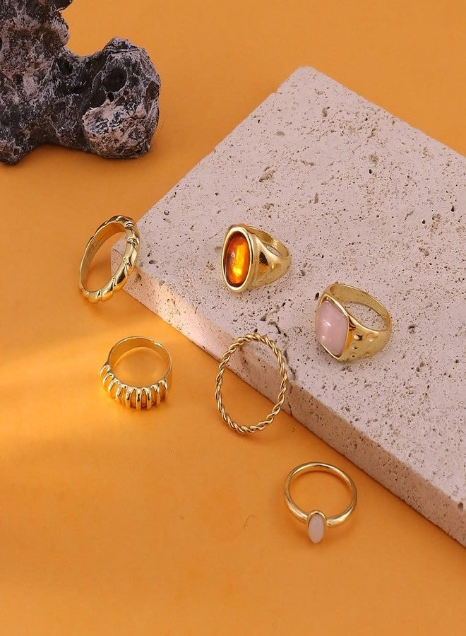 CSIYANJRY99 Chunky Gold Rings Set for Women Crystal Rhinestone Chunky Tacking Knuckle Rings Statement Stacking Womens Ring Pack (A-Gold) - Image 5