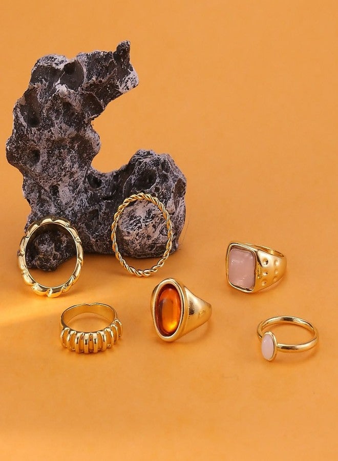 CSIYANJRY99 Chunky Gold Rings Set for Women Crystal Rhinestone Chunky Tacking Knuckle Rings Statement Stacking Womens Ring Pack (A-Gold) - Image 4