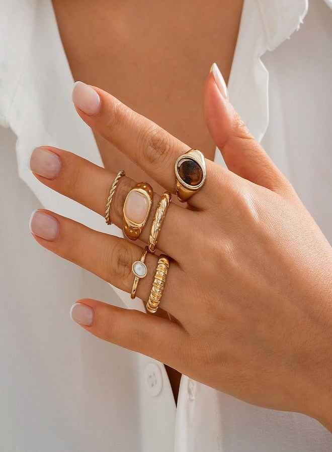 CSIYANJRY99 Chunky Gold Rings Set for Women Crystal Rhinestone Chunky Tacking Knuckle Rings Statement Stacking Womens Ring Pack (A-Gold) - Image 2