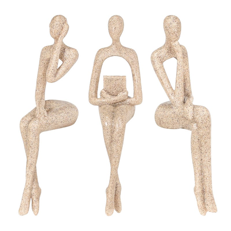 BMLCGJ Thinker تمثال الذهب ديكور الذهب التجريدي النحت النحت الراتنج الذهبي التماثيل القابلة للتحصيل لمهمة غرفة المعيشة على رف ديكور أفكار هدايا رائعة (الجلوس الموقف SANDSTONE) - Image 1