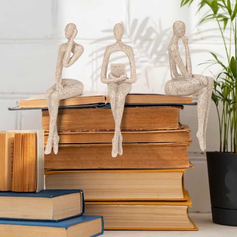 BMLCGJ Thinker تمثال الذهب ديكور الذهب التجريدي النحت النحت الراتنج الذهبي التماثيل القابلة للتحصيل لمهمة غرفة المعيشة على رف ديكور أفكار هدايا رائعة (الجلوس الموقف SANDSTONE) - Image 4