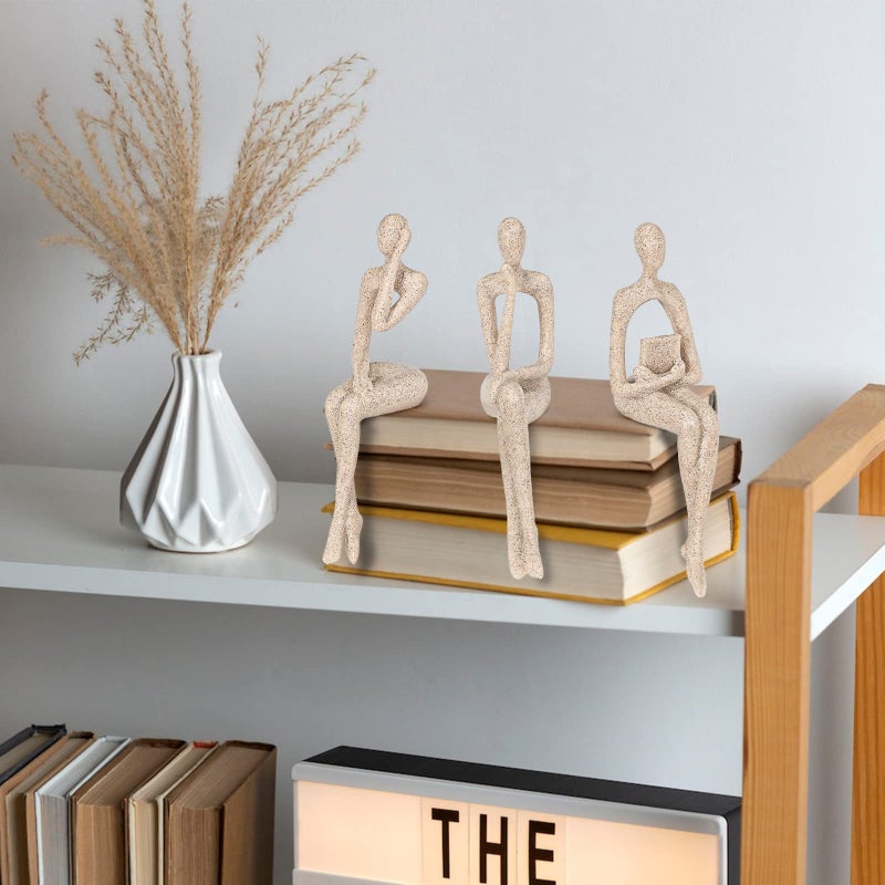 BMLCGJ Thinker تمثال الذهب ديكور الذهب التجريدي النحت النحت الراتنج الذهبي التماثيل القابلة للتحصيل لمهمة غرفة المعيشة على رف ديكور أفكار هدايا رائعة (الجلوس الموقف SANDSTONE) - Image 5