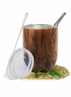 Yerba Mate Tea Cup Set, Includes Bombilla Straw, Lid and Cleaning Brush, Stainless Steel Double-Walled Tea Cup for Yerba Mate Loose Leaf Drinking, Easy to Clean, Natural Brown, 12 Ounces - pzsku/Z0361EFB4089E077D315BZ/45/_/1698474021/57a94374-8378-4a2d-89b9-61fe51af67ce