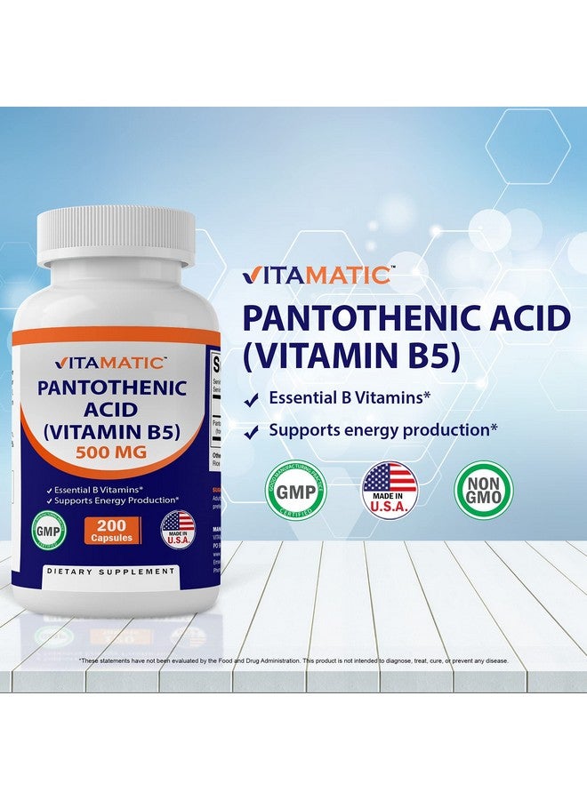 Vitamatic Pantothenic Acid (Vitamin B5) 500 mg- 200 Capsules - Image 3