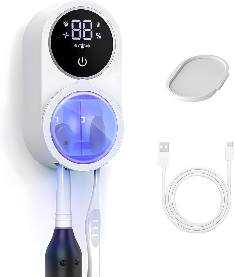 nafas Toothbrush Sanitizer Holder UV Cleaning and Air Drying Wall Mounted Holder, 2 Toothbrush Slots, LED Display Portable Rechargeable Toothbrush Holders for Bathroom, Home, Office, and Travel - Image 1
