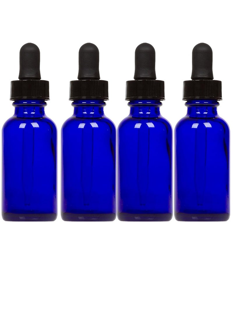 Earthborn Elements Cobalt Glass Bottles with Eye Droppers (1 oz, 4 pk) For Essential Oils, Colognes & Perfumes - Image 1