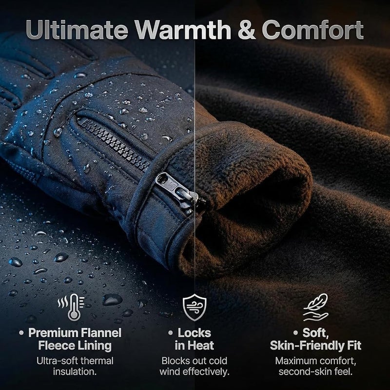 HYX Unisex Thermal Winter Gloves - Windproof & Water-Resistant Touchscreen Sports Gloves for Running, Cycling & Hiking - Anti-Slip Silicone Grip - Premium Fleece Lined Black Performance Gloves - Image 3