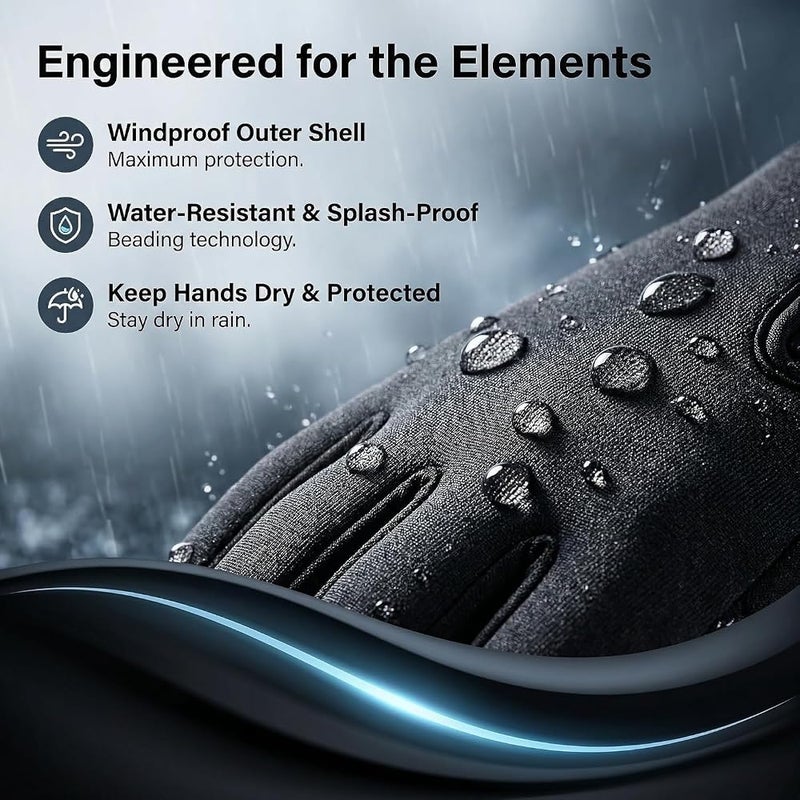 HYX Unisex Thermal Winter Gloves - Windproof & Water-Resistant Touchscreen Sports Gloves for Running, Cycling & Hiking - Anti-Slip Silicone Grip - Premium Fleece Lined Black Performance Gloves - Image 2