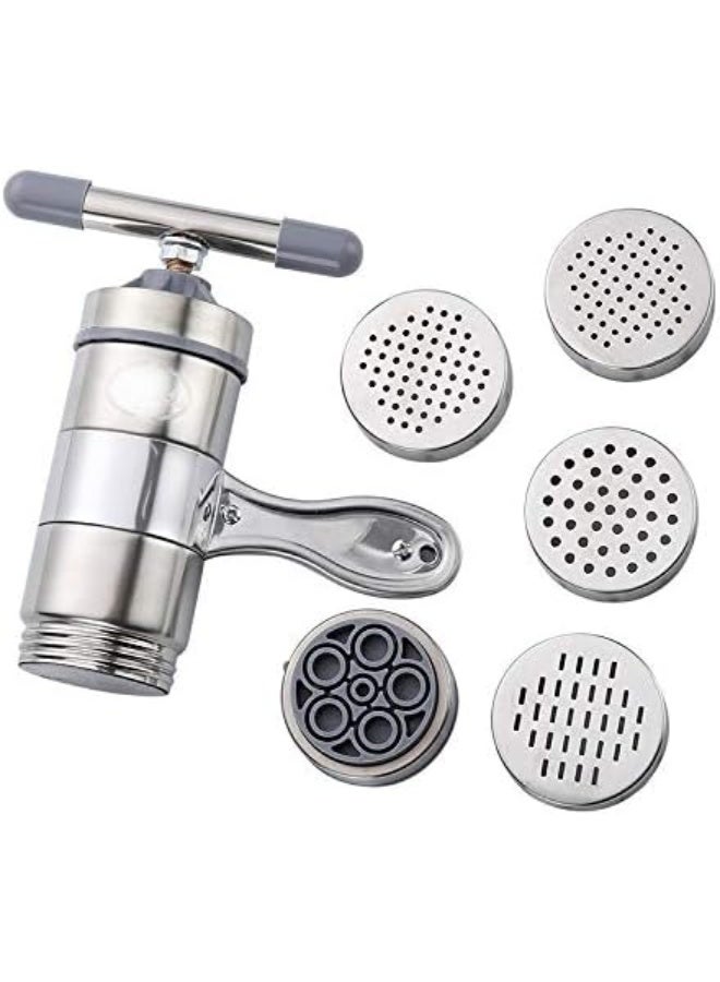 Xian Stainless Steel Manual Noodle Maker with 5 Molds for Making Noodles and Fettuccine in Various Shapes and Thicknesses - Image 2